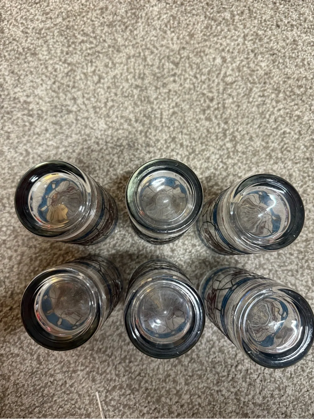 Pepsi-Cola 15 oz Drinking Glasses Set of 6 Blue Stained Glass Vintage Tumblers